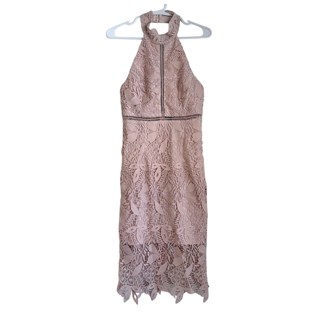 NWT Bardot Willow Floral Lace Halter Dress Pink Size 6 Midi Cocktail Dress